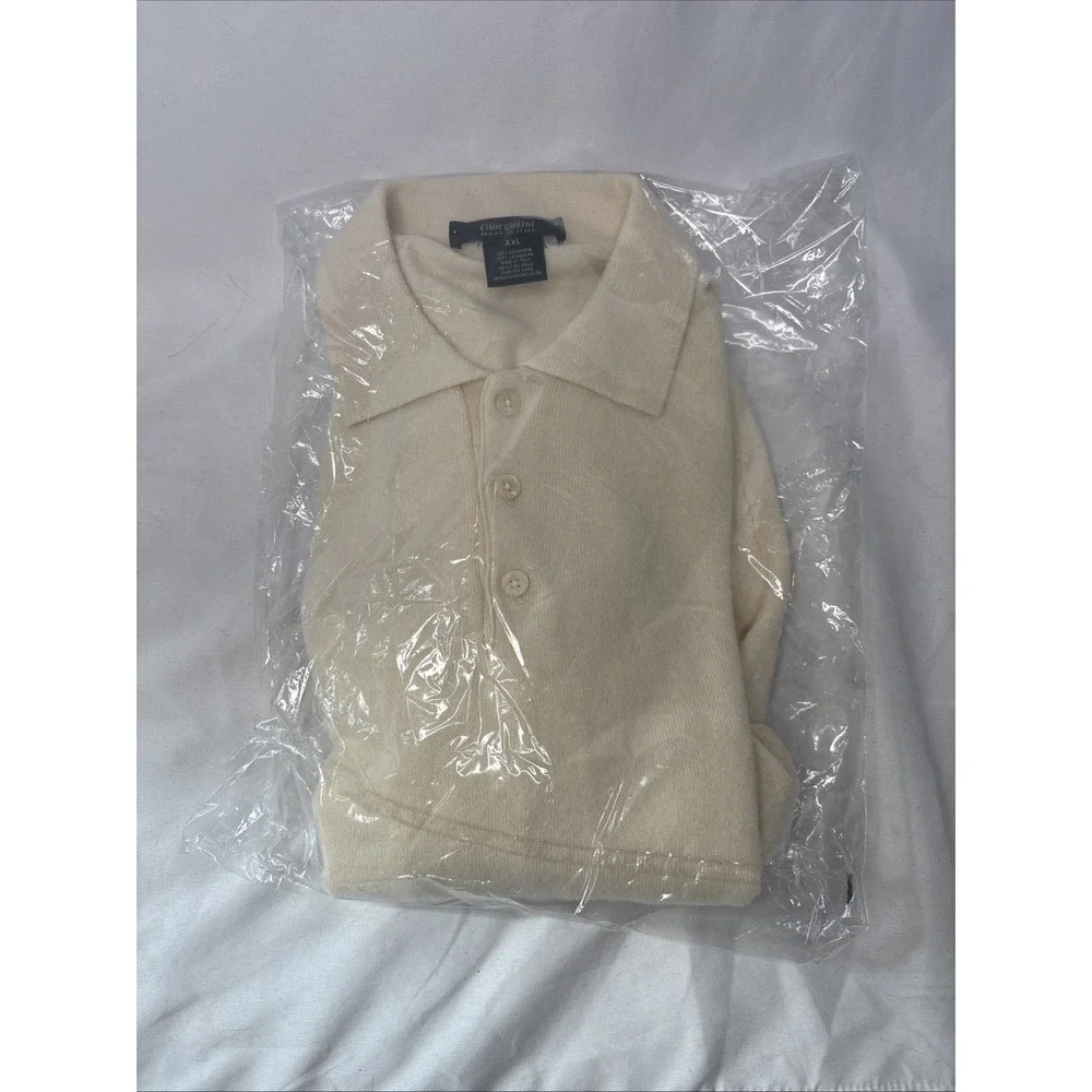 Giorgiolini Polo Sweater Men XL Ivory 100% Cashmere Italy  Quiet Luxury NWOT